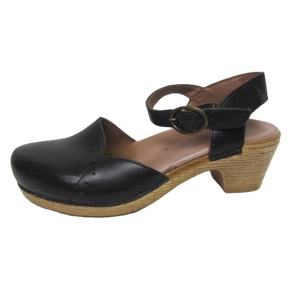 Dansko Maisie Closed Toe Sandal Heels Size 36 5.5 6 Black Leather Ankle Strap - Picture 1 of 10
